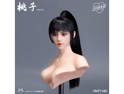 Женская голова (скульпт) с высоким хвостом и подвижными глазами - 1/6 scale Asian female head sculpt with movable eyes Taozi (YMT114D) - YMTOYS