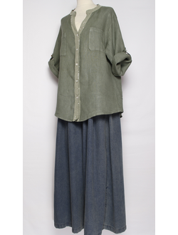 РУБАШКА ЛЁН "КРУЖЕВО НА СПИНЕ"  хаки, бежевая р.46-52