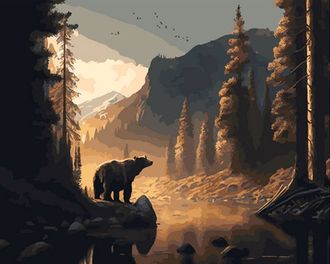 Картина по номерам OK11371 Эксклюзив!!! Медведь у реки