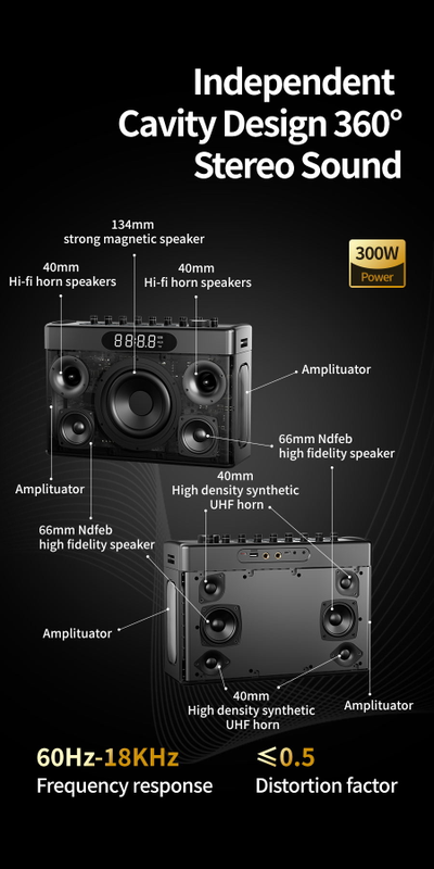 Караоке - система SODLK S1127 Plus 300W BLUETOOTH аккумуляторная с двумя беспроводными микрофонами