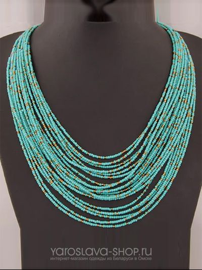 Модель: АЛ-037.Колье бисерное бирюзового цвета на леске
