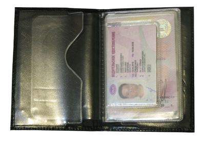 Обложка из чёрной ребристой экокожи для авто документов в комплекте с линзами (золотые вставки)