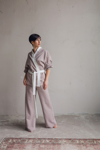 Костюм кимоно и брюки-палаццо  (какао меланж)