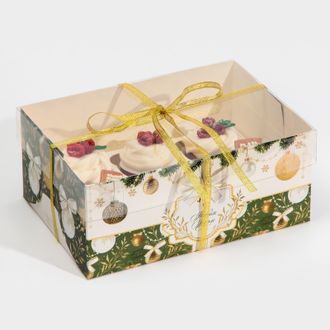 Коробка на 6 капкейков «Бело-золотой», 23 × 16 × 10 см