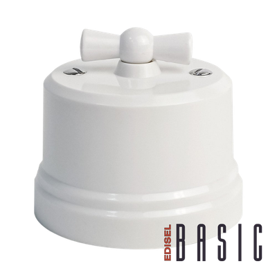 ретро выключатель пластиковый Basic белый 2-кл