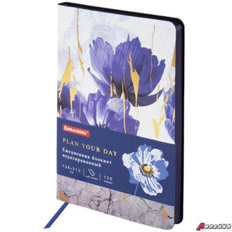 Ежедневник недатированный А5 (138×213 мм), BRAUBERG VISTA, под кожу, гибкий, 136 л., «Blue flowers». 112013