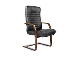 Кресло для приемных и переговорных "Атлант-экстра", кожа, дерево (орех), черное