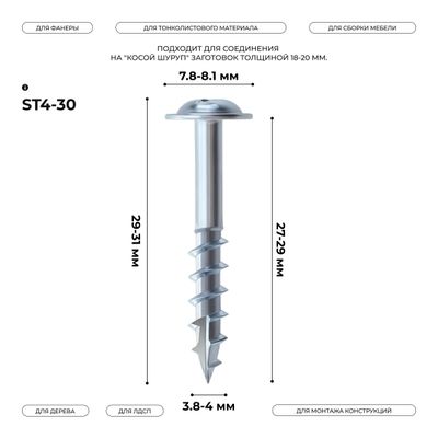 Косой шуруп ST4-30 (100 шт.) срез-сверло