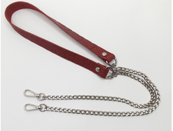 Ремень для сумки кожаный 120 см с цепью и карабинами цвет камень кирпичный