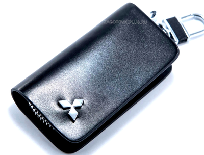 Ключница авто из натуральной гладкой кожи с логотипом MITSUBISHI