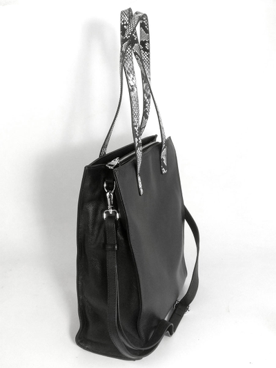 (АРТИКУЛ: 10117/2/5) СУМКА ЖЕНСКАЯ, БОЛЬШАЯ, НАТУРАЛЬНАЯ КОЖА, ЧЕРНАЯ,  ЧЕРНО-БЕЖЕВЫЕ "ПИТОН" РУЧКИ ЧЕРЕЗ ПЛЕЧО