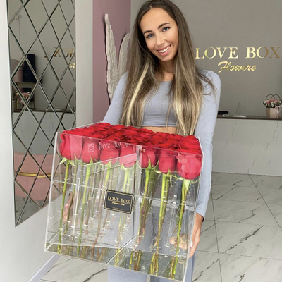 Стеклянный куб с красными розами  XXL