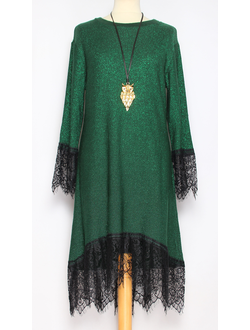 ПЛАТЬЕ ТРИКОТАЖНОЕ "ЛЮРЕКС КРУЖЕВО" малахит до р.48