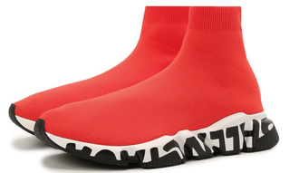 Кроссовки-носки Balenciaga Speed красные с надписью