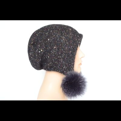 Шапка ушанка с помпонами черная вязаная Vizio Италия 8022