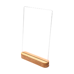 Менюхолдер WOODLINE из оргстекла с деревянным основанием, формат 119×188 мм