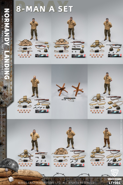 День Д: Высадка в Нормандии (набор из 8 фигур) - Коллекционная ФИГУРКА 1/12 scale WWII U.S. Army On D-Day Deluxe Edition (Contains All Eight Figures) (LTY001) - Crazy Figure