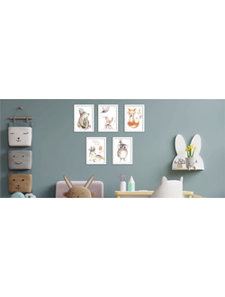 Набор постеров в раме из 5 шт. (пластик) "Лесные зверята"