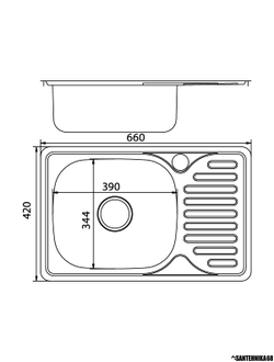 Мойка из нержавеющей стали врезная MIXLINE 42х66 0,8мм правая левая выпуск 3 1/2 с сифоном глубина 18см