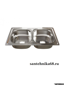 Мойка для кухни врезная MIXLINE 46х81см 0,8мм 2-х чаш выпуск 3 1/2 глубина 18см с сифоном