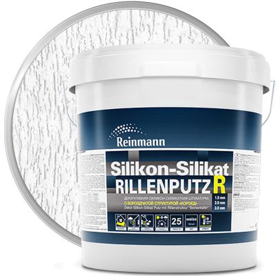 Штукатурка декоративная силикон-силикатная REINMANN Silikon-Silikat RillenPutz R15 Белая база Короед 1,5 мм 25 кг