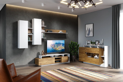 Гостиная Невио-2, дуб крафт золотой, белый