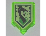 Tile, Modified 2 x 3 Pentagonal with Nexo Power Shield Pattern - Jungle Dragon, Trans-Bright Green (22385pb012 / 6133304)