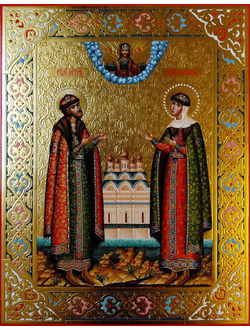 Петр и Феврония Муромские, Святые Чудотворцы. Рукописная икона. 22х28см.