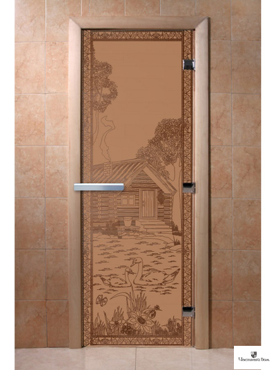 Дверь стеклянная для бани и сауны "Банька в лесу" Бронза матовая  8мм Ольха 1900*700