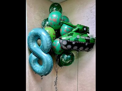 Композиция шаров, Танк, 13 шт камуфляжных шаров + цифра