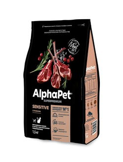 AlphaPet (АльфаПет) Superpremium сухой корм для взрослых кошек с чувствительным пищеварением с ягненком 1,5 кг