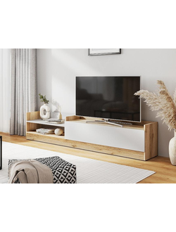 Брауни тумба для телевидеоаппаратуры Дуб Делано/Белый