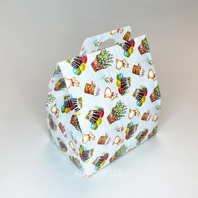 Коробка-домик с ручками для кулича/сладостей "Пасха", 175*120*190мм