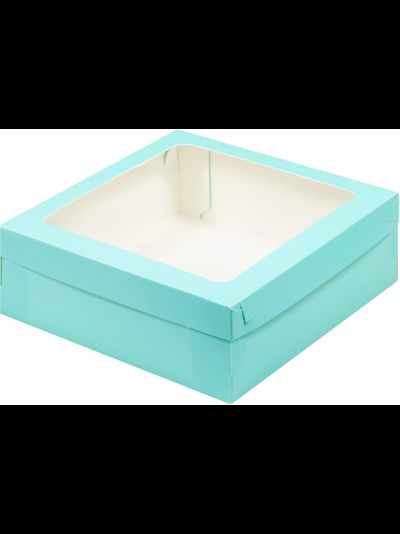 Коробка для зефира с/о (крышка-дно, бирюза), 200*200*70мм