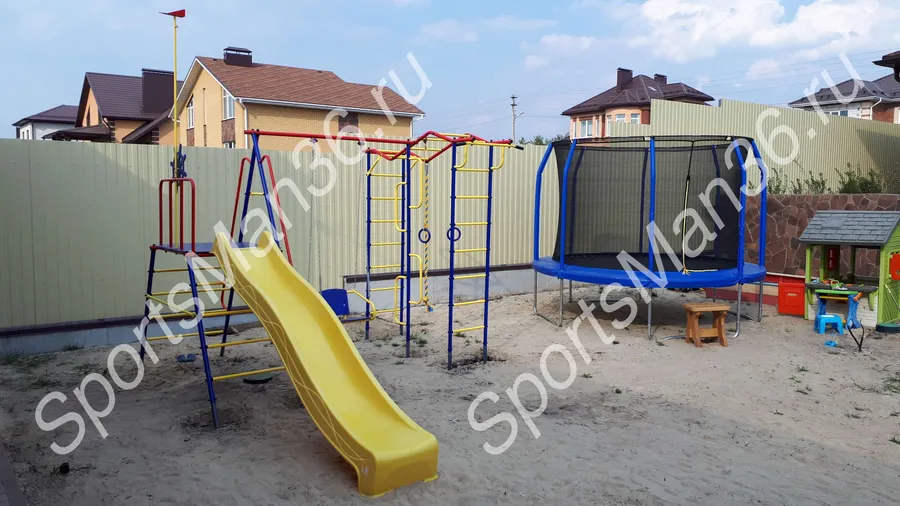 УЛИЧНЫЙ ДЕТСКИЙ СПОРТИВНЫЙ КОМПЛЕКС ПИОНЕР-ЮНГА + батут PERFETTO SPORT 10, диаметр 3 м