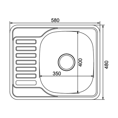 Мойка для кухни нерж врезная прямоугольная MIXLINE 48х58 0,8мм правая левая выпуск 3 1/2 с сифоном глубина 18см