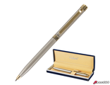 Ручка подарочная шариковая GALANT «Brigitte», тонкий корпус, серебристый, золотистые детали, пишущий узел 0,7 мм, синяя. 141009