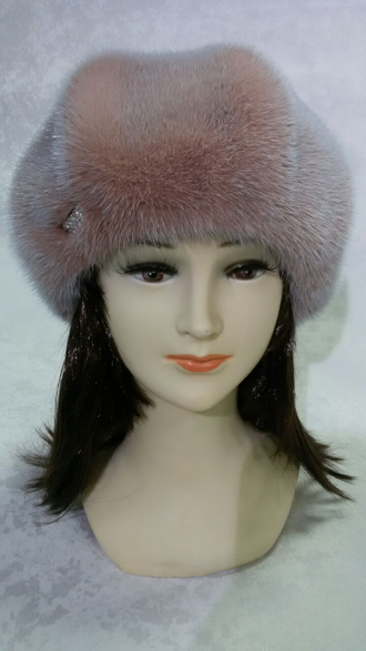 Шапка женская норковая Берет французский Лилия натуральный мех,  зимняя снежный персик Арт. ц-0177