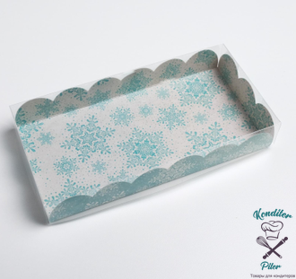 Коробка для кондитерских изделий с PVC крышкой «Снежинки», 10.5 × 21 × 3 см