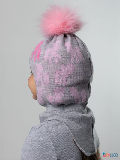 Шапка-шлем 23101-03 с утеплит., хб подклад, серый,розовый 52-54
