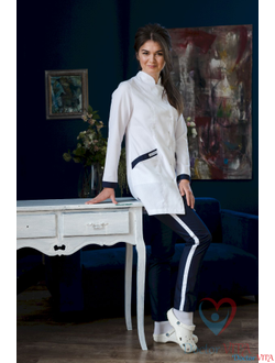 Халат белый с синим кантом IvaMed