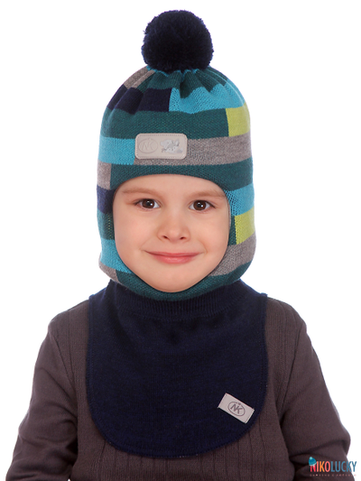 Шапка-шлем  20101-02 темно-синий,бирюзовый,изумрудный р. 54-56