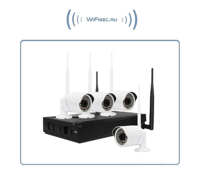 ST, комплект WiFi видеонаблюдения с 4 уличными видеокамерами Full HD, поддержка 1 HDD до 4 Тб