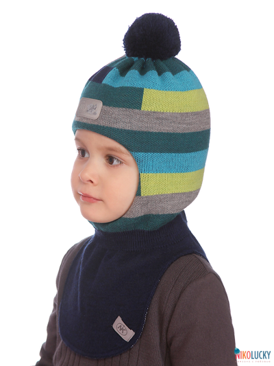 Шапка-шлем  20101-02 темно-синий,бирюзовый,изумрудный р. 50-52