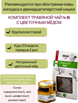 Травяной чай Волгаладь № 60 с медом цветочным, лечебный комплект, 70/140 г