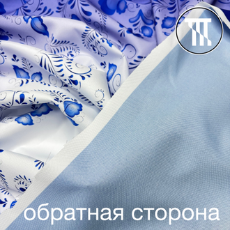 Габардин купон для юбки Гжель 005 + Синий