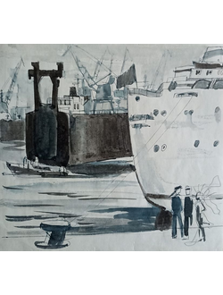 "Порт" бумага тушь, акварель Судаков В.М. 1960-е годы