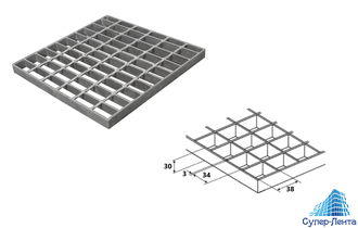 Решётка ячеистая оцинкованная сварная.,1000х1000 мм, ячейка 34х38 мм, 30х2(3) мм