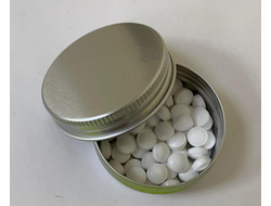 Lumia-30 (Люмиа), металлическая рекламная баночка с конфетками, круглая, серебристая