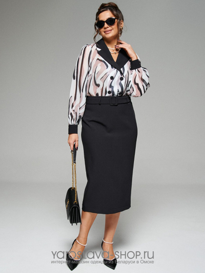 Женское комбинированное платье в деловом стиле
